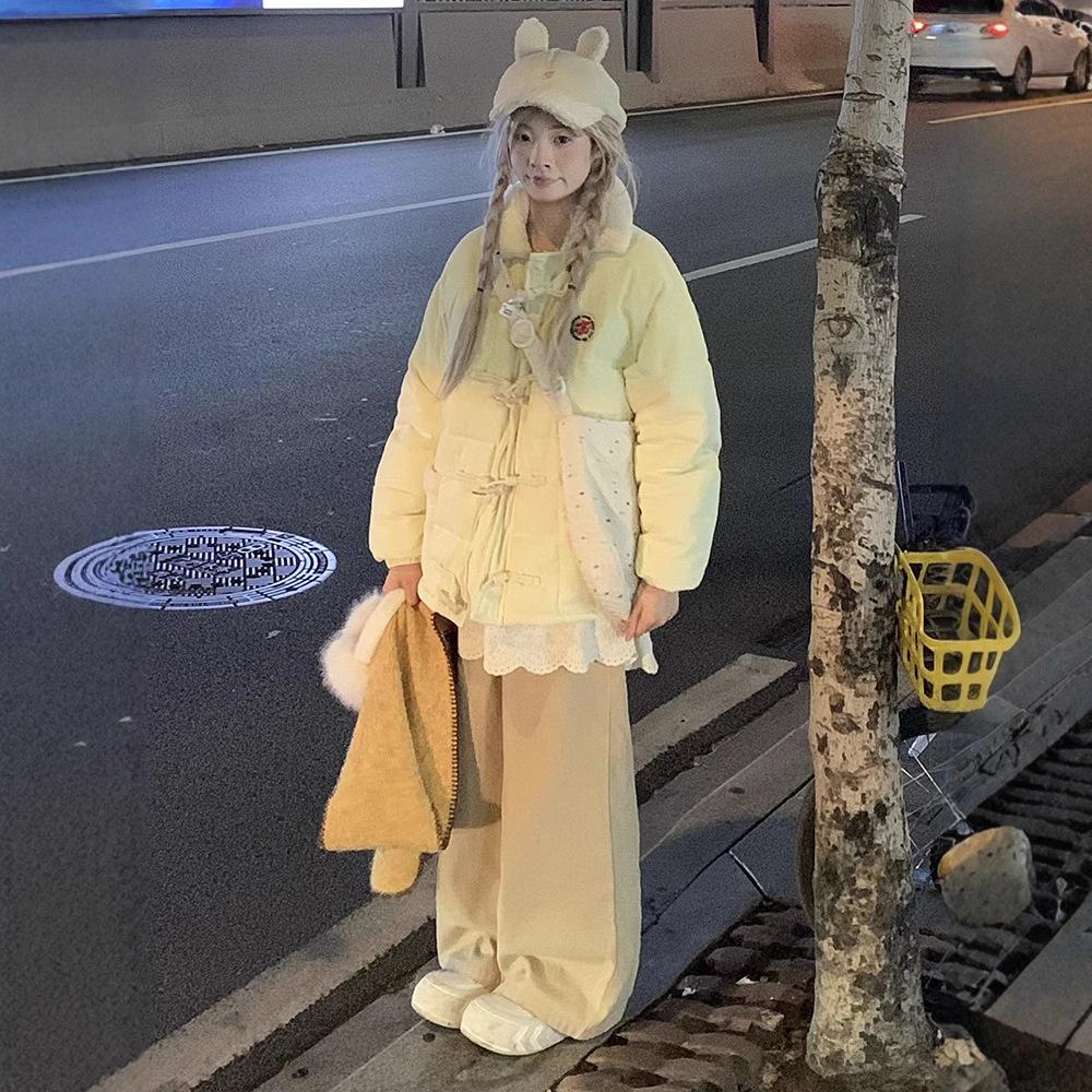 Light Blue Bread Jacket for Women Loose and Versatile Thickened Sweet and Beautiful Cute Little One Thickened Warm Cotton Jacket