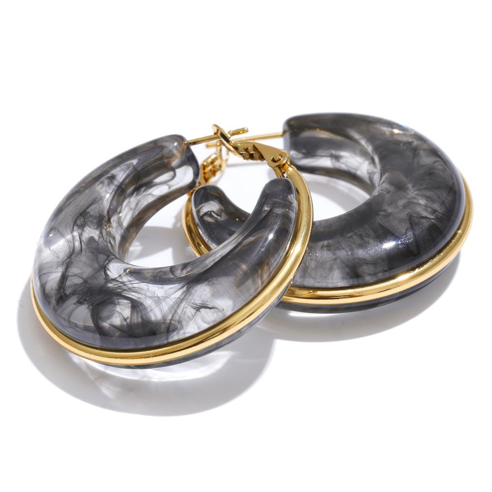 Yhpup White Green Black Pink Brown Acetate Acrylic Chunky Hoop Earrings Daily Stainless Steel Trending Ear Jewelry Accessories