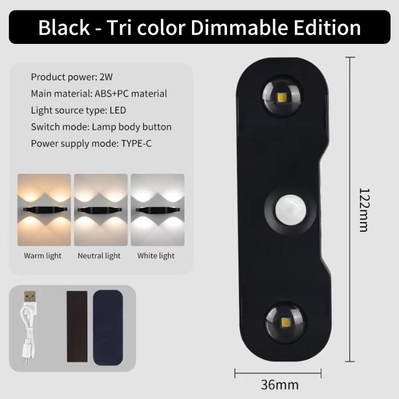 Tricolor or RGB PIR Human Body Sensor LED Wall Lamp Magnetic Night Light USB Rechargeable Cabinet Light Indoor Stair Decor with Remote Control