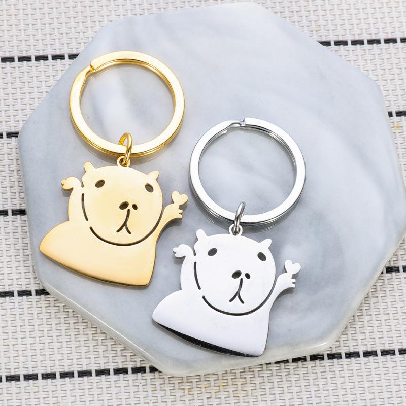 Capybara Stainless Steel Keychain Cute Funny Couple Pendant Stylish Daily Bag Charm Practical Valentine's Day Gift for Friends Kids