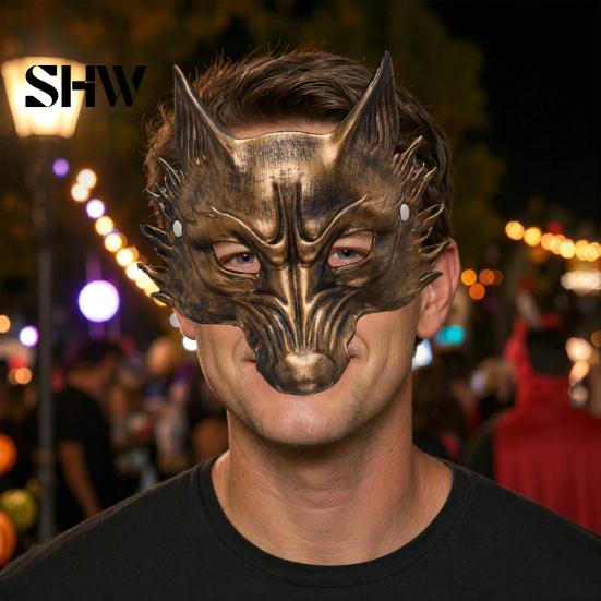 Langlebige leichte Karneval-Requisiten Schwarze Goldene Wolf Halloween-Maske, 3D PU-Schaum Mardi-Gras-Party Einzigartige Festival-Masken für Cosplay-Requisiten, Maskenball