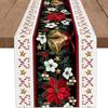 Poinsettia Flower Pattern Christmas Table Runner Long Length Rectangular Shape Table Decor Cloth Linen Material