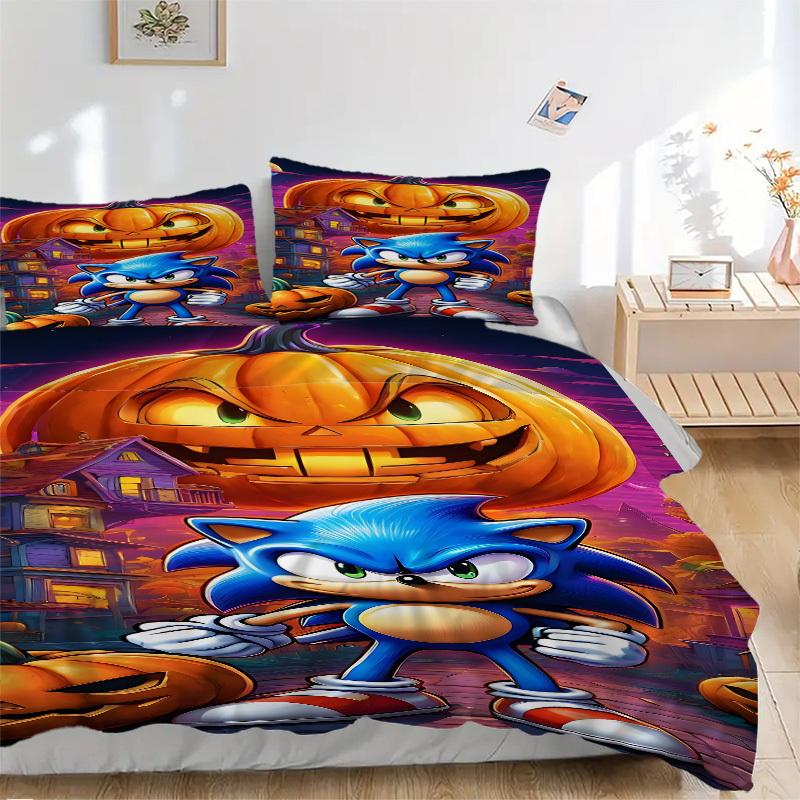 

3pcs Halloween Sonic Duvet Cover Set, 1 Duvet Cover + 1/2 Pillowcases (No Insert), Bedroom Decor, Allseason Comfort yy251021261 135x200cm