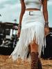 Coffee Fringe High-Waisted A-Line Pleated Puffy Skirt for Women Autumn Fashion