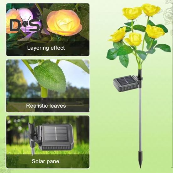 4Pcs Solar Powered Rose Lamp High Efficiency LED Waterproof Outdoor Garden Stake Light with 3D Rose Design