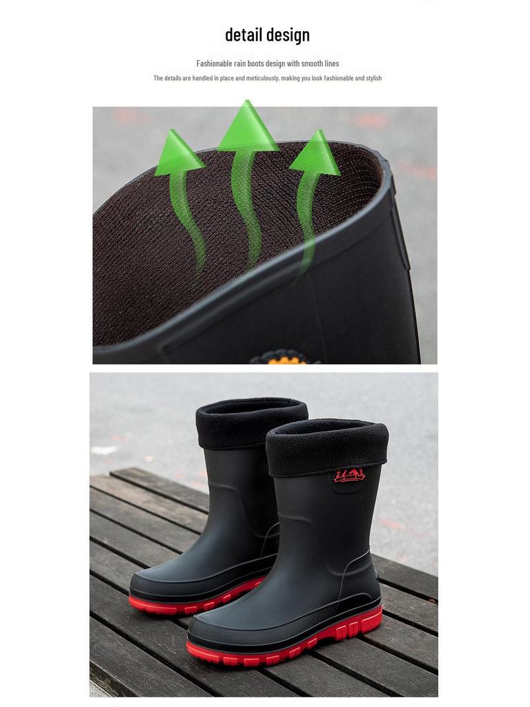 Men's Korean Style Waterproof Mid-Calf Rubber Rain Boots - Non-Slip, Slip-On Casual Fashion Shoes
