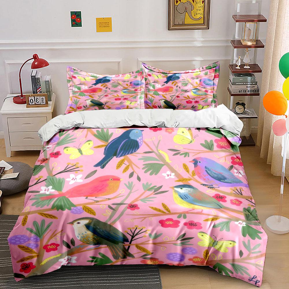Birds And Flowers Decorative Set Soft Comfortable Duvet Cover Bedding Set Included 1*Duvet Cover & 2*Pillowcases, Gift