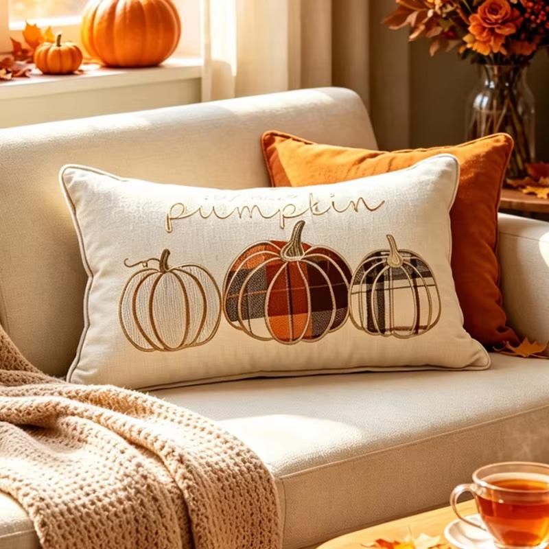 Autumn Embroidered Throw Pillow Covers Farmhouse Cushion Cases for Couch Bedroom Thanksgiving Fall Home Decor