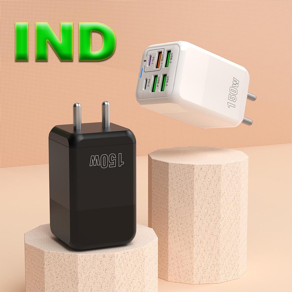 150W Multi-Port Charger: 4 USB + 2 PD, 5V/2.4A, EU/UK/US Compatible for Mobile Devices