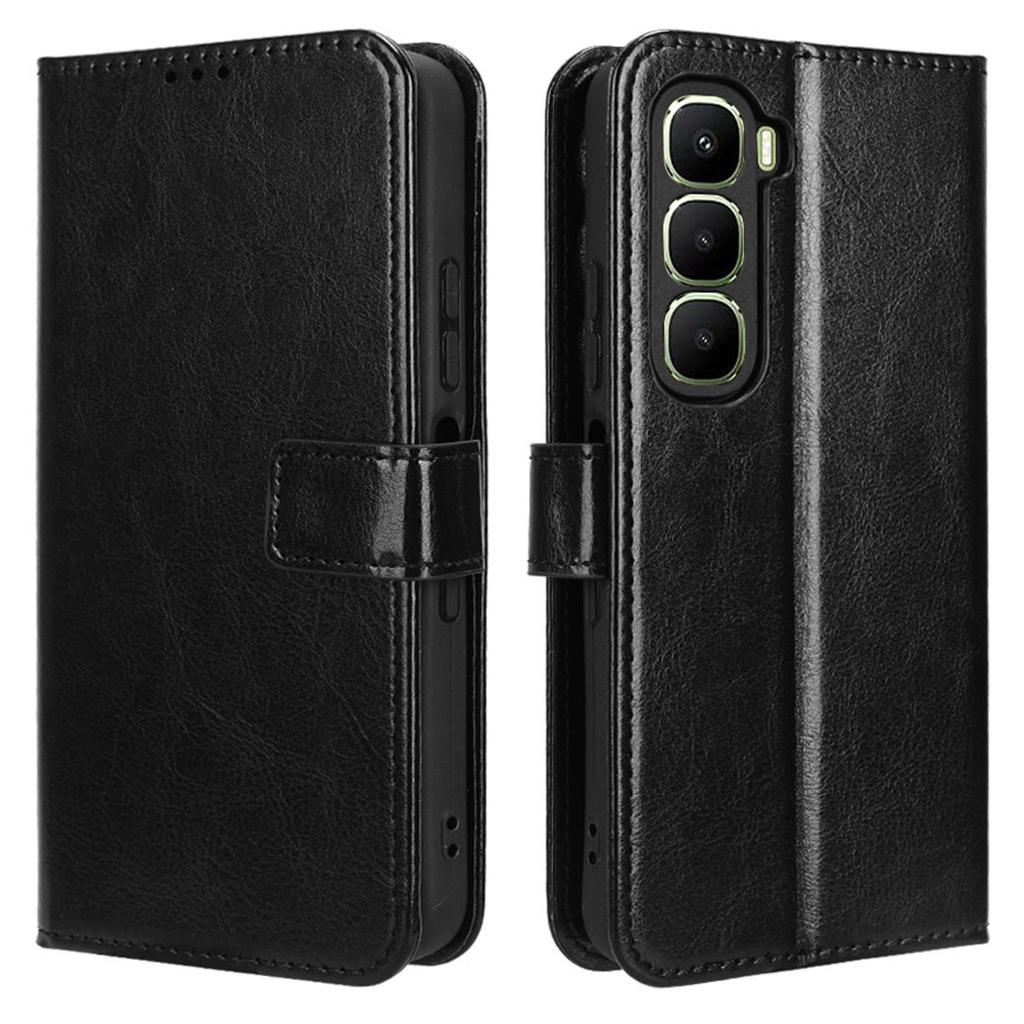 For Infinix Hot 60 5G/Hot 60i 4G Case Crazy Horse Texture PU Leather Phone Wallet Cover with Wrist Strap