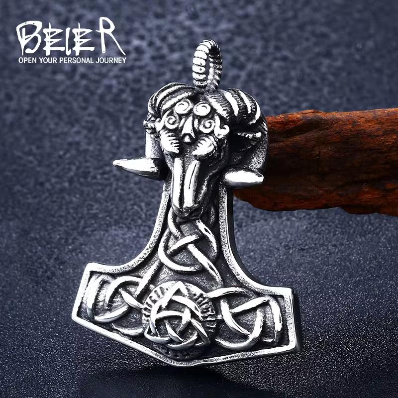 BEIER 2024 New Design 316L Stainless Steel Sheep Head Viking Valknut Celtic Knot Odin Animal Pendant Fashion Jewelry