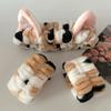 Cute Plush Headband Wrist Strap Set, Cartoon Cat Ear Shaped Wash Up Headband Kit, for Washing and Makeup in Autumn and Winter.