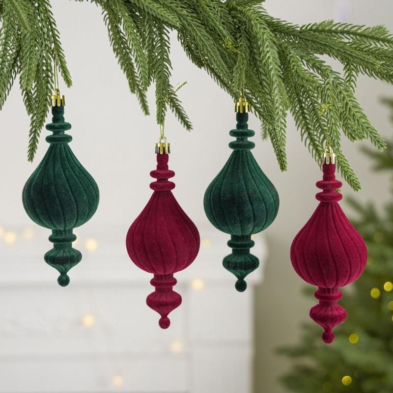 Ribbed Christmas Tree Trim with Elongated Shape and Textured Finish for Indoor Display, Wreath Styling and Tree Placement