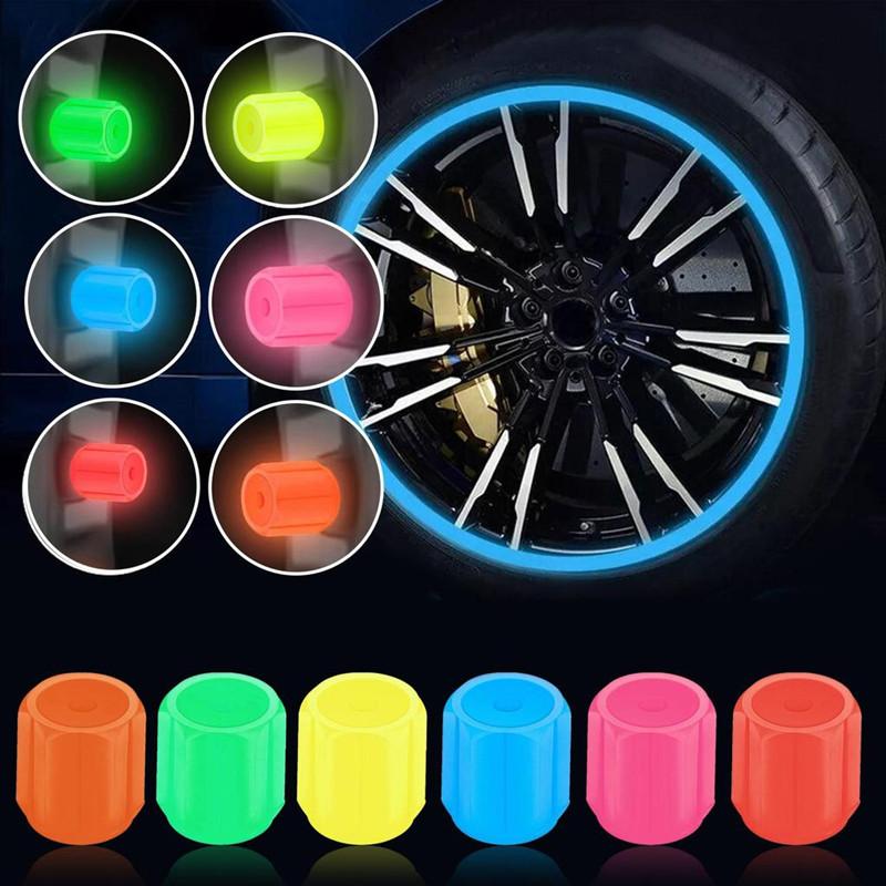 4PCS Luminous Tire Valve Cover Valve Car Motorcycle Tire Fluorescent Valve Cap Modeling Tool Auto Parts