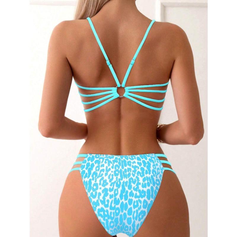 Damen S Sexy Rückenfreier Leopardendruck Geteilter Bikini Badeanzug Für Strandurlaub