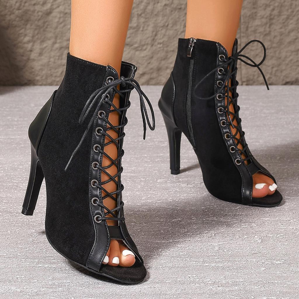 Damen Sandalen Sommer Ausgehöhltes Netz Sexy Schuhe für Damen Mode Lässig Offene Zehen Stiefel Stiletto Jazz Tanz Party Sandalen Damen