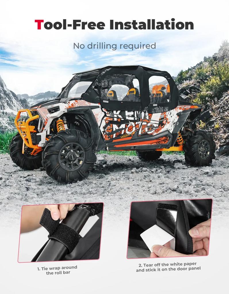 KEMIMOTO UTV Soft Upper Door Set Kit Cab Enclosure #2884332 Compatible with Polaris RZR XP 4 1000 / RZR XP 4 Turbo 2014-2023