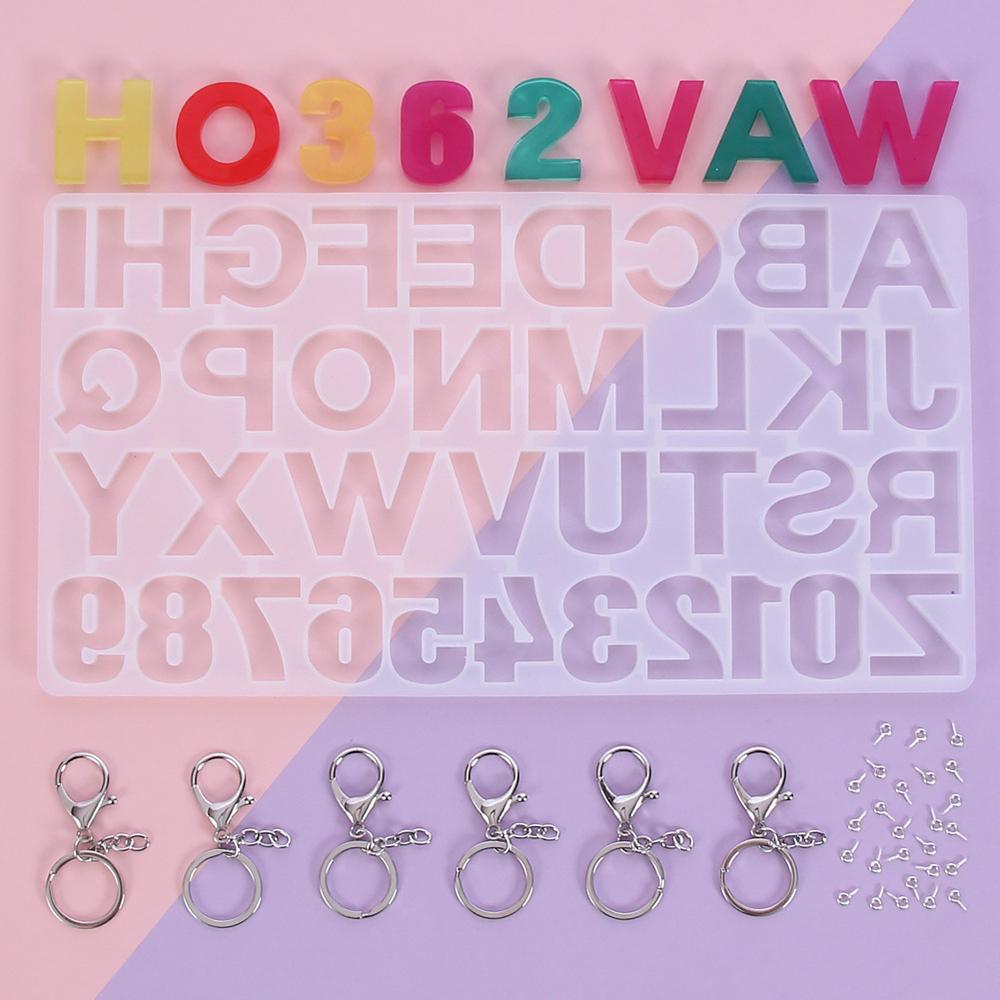 Silicone Molds Alphabet Number Mold Backward Resin Epoxy Keychain Ring Craft Kit