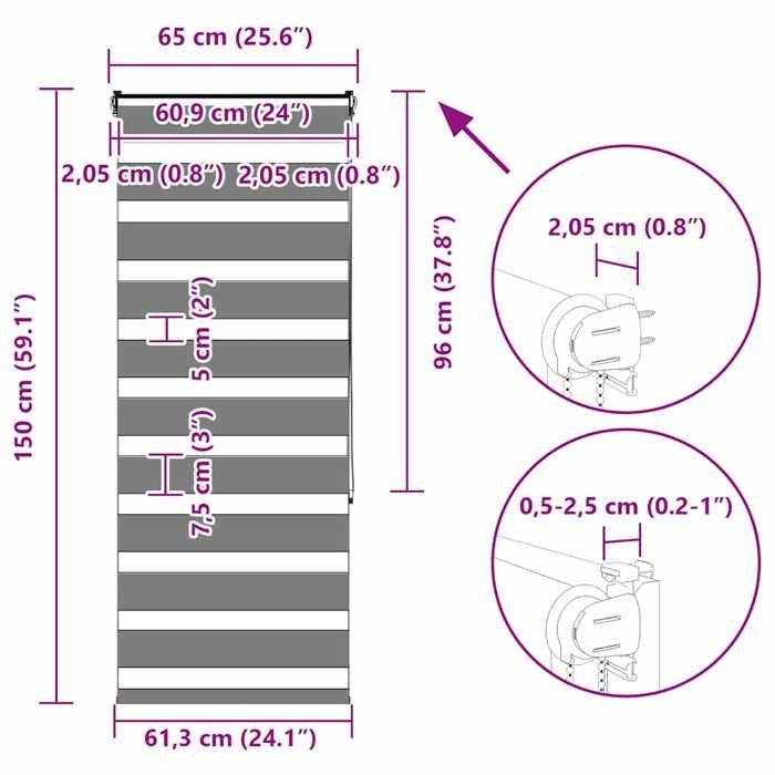 VidaXL Store zèbre blanc 65x150 cm largeur du tissu 60,9 cm polyester, store à enrouleur zébré, store zébré pour fenêtre, 4014748