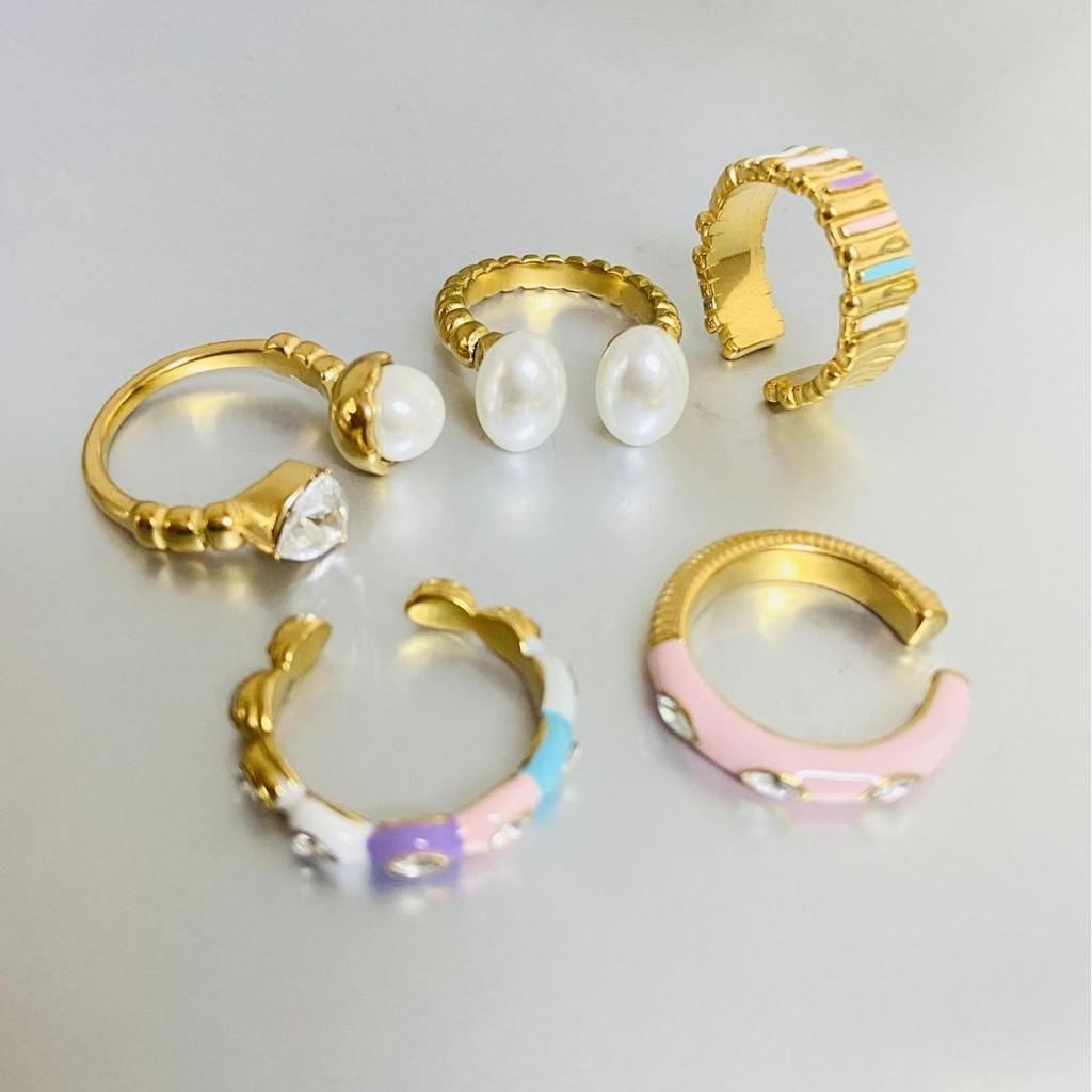 INS European-American Fashion Luxury Ring: 18K Gold Plated, Open Design, Drip Glaze Zircon, Stainless Steel, Versatile Finger Jewelry