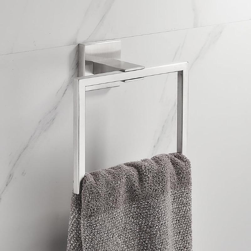 Suport Prosop Baie Inel Prosop Pătrat Oțel Inoxidabil SUS 304 Montat pe Perete Suport Prosop Simplu Design Periat pentru Accesorii Baie