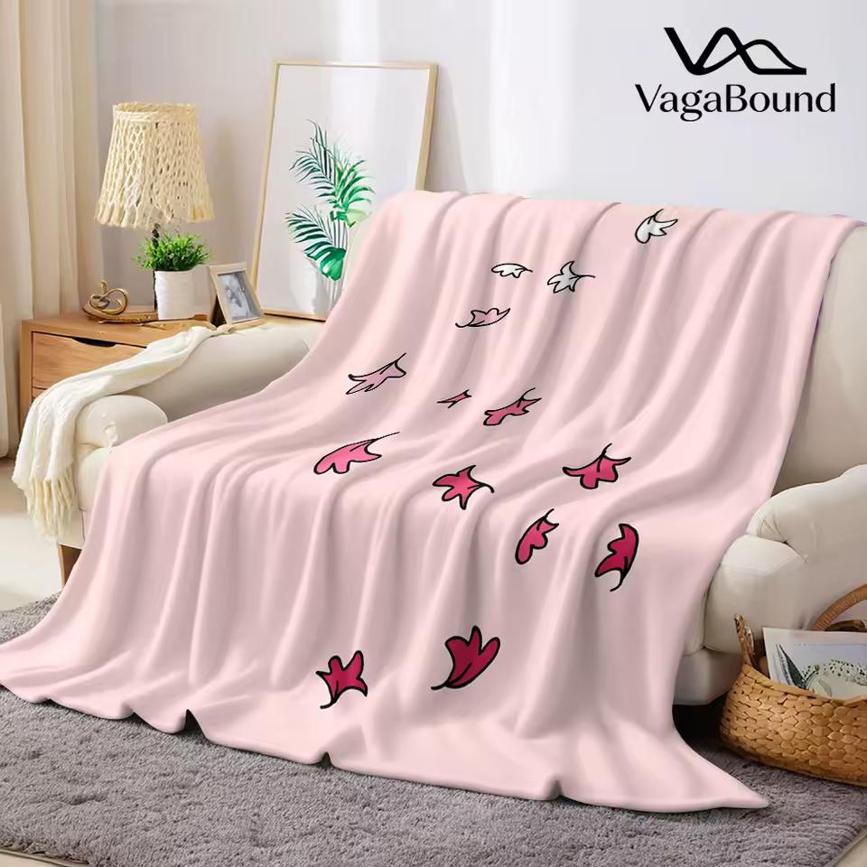 Blush Leaf Cascade Flannel Blanket Warm Soft Halloween Christmas Couch Warm Cozy Decorative Decor Gift for All Season