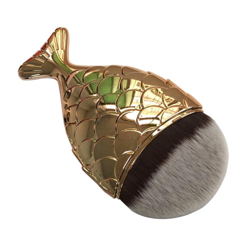 Mermaid Fish Scale Makeup Brush With Fish Tail Foundation Brush Powder Silver