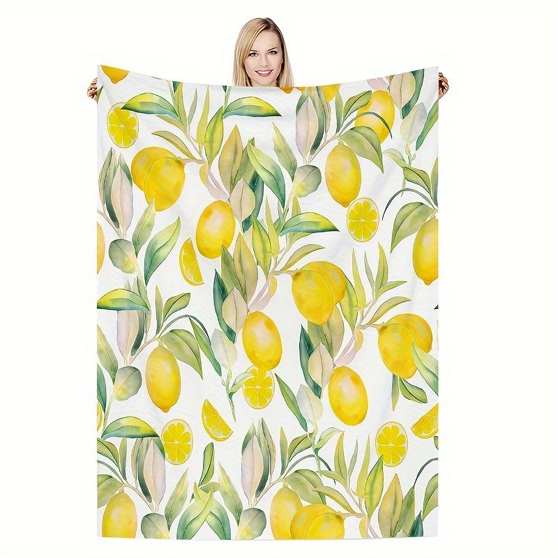 Watercolor Lemon Leaf Flannel Throw Blanket Fresh Yellow Citrus Fruit Summer Lightweight Sofa Blanket