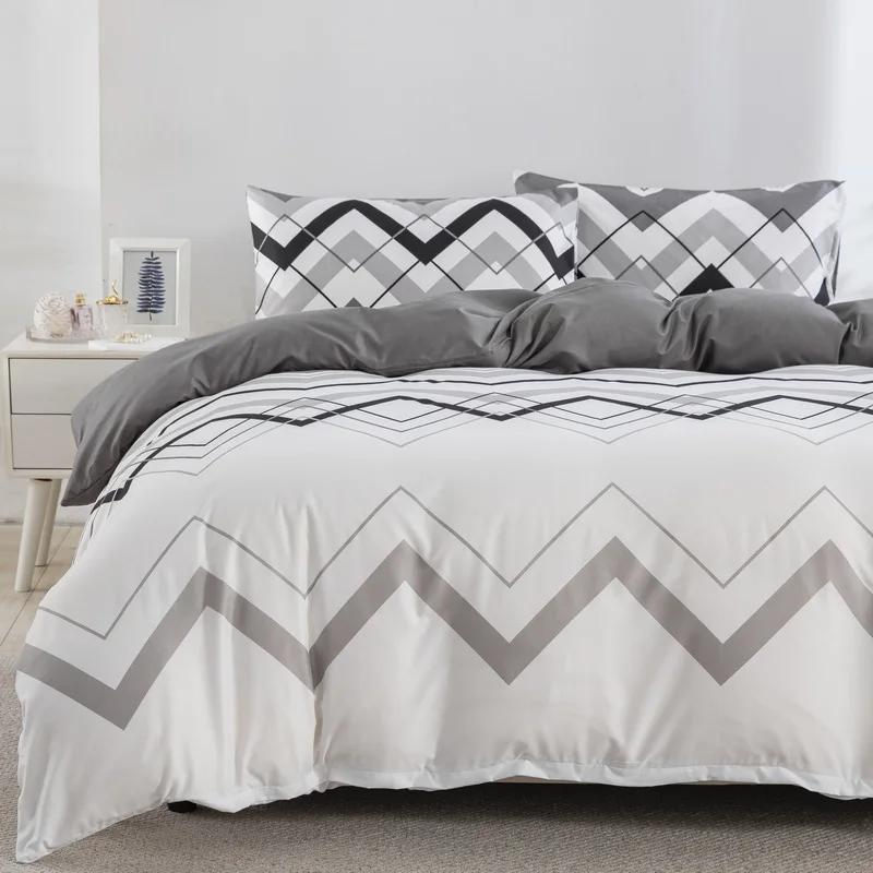 Comforter Abstract Geometric Full Queen Size Wave Pattern Bedding Set Farmhouse Comforter Microfiber Chevron