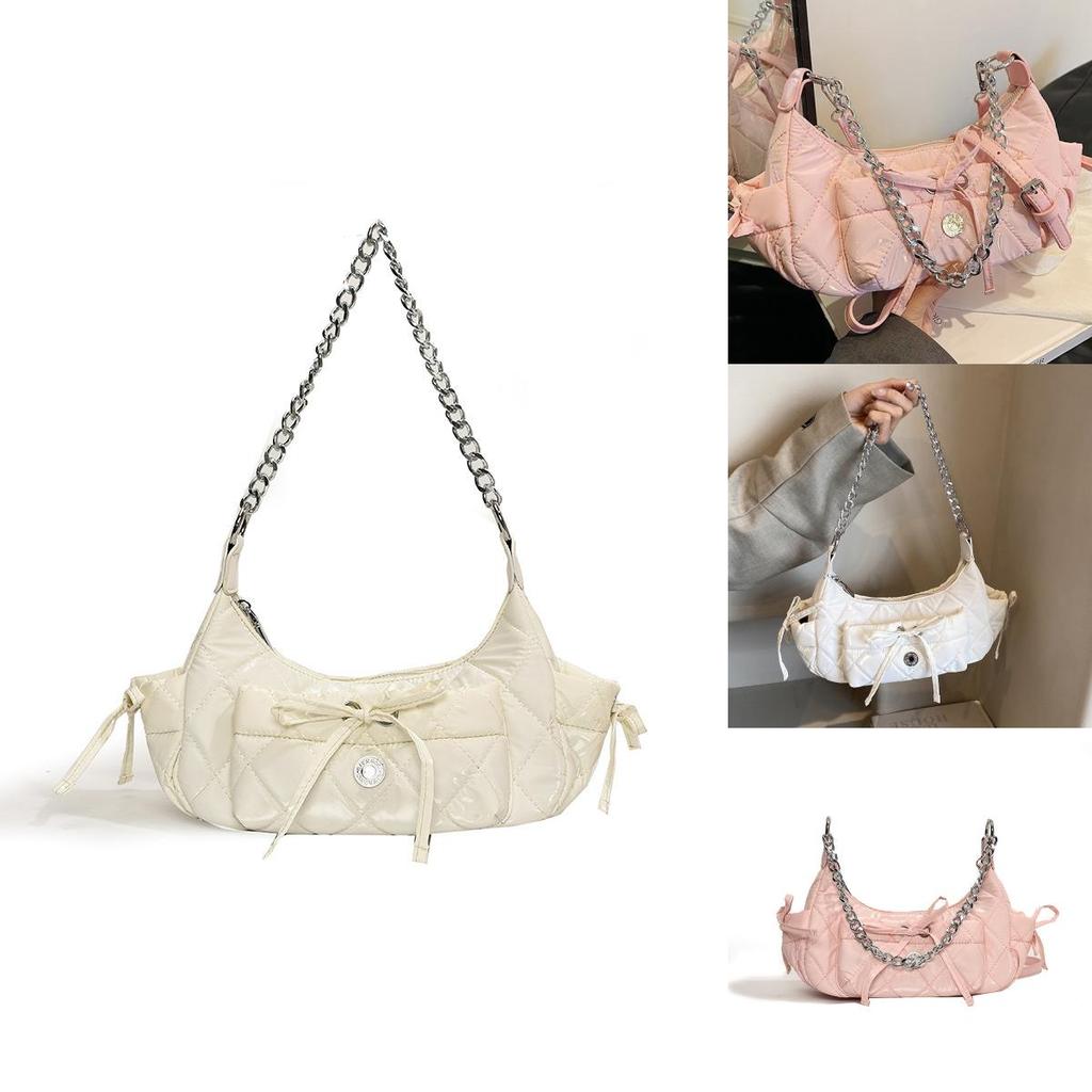 Stylish Medium Size Seashell Shape Saddle Bag With Chain Strap In Black Color