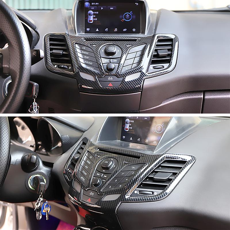 Car Accessories ABS Plastic Carbon Car Console Center Control Decor CD Player Panel Frame Cover Trim For Ford Fiesta 2008-2014