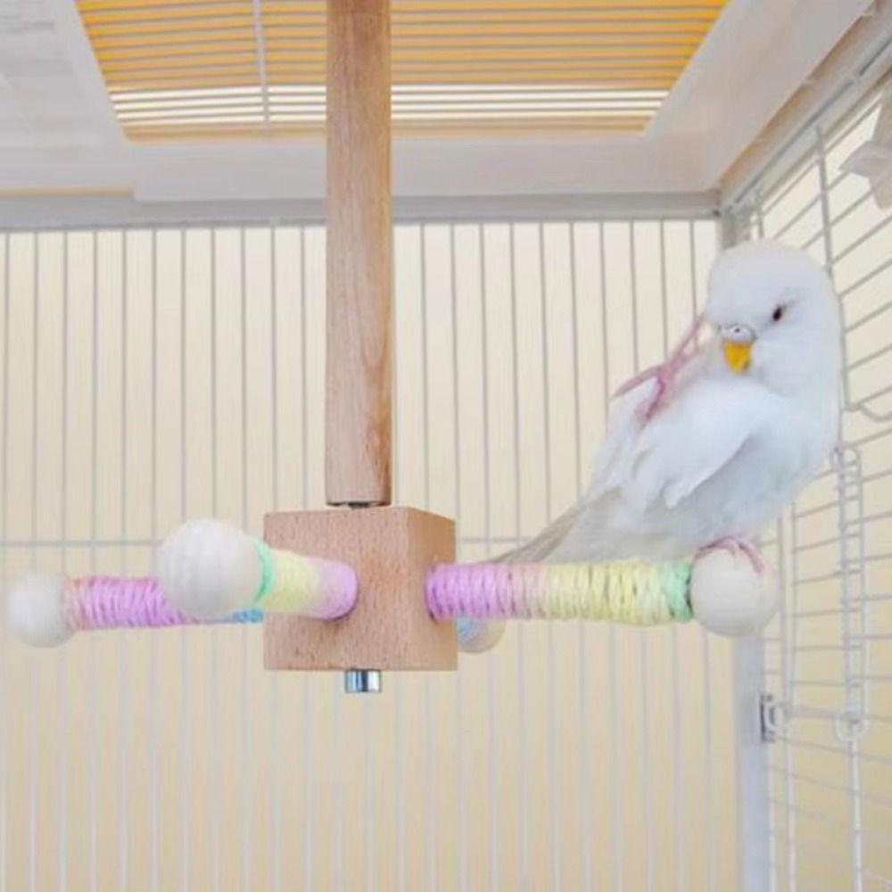 Solid Wood Wood Bird Training Stand Detachable Birds Grinding Perch Holder  Cockatoos
