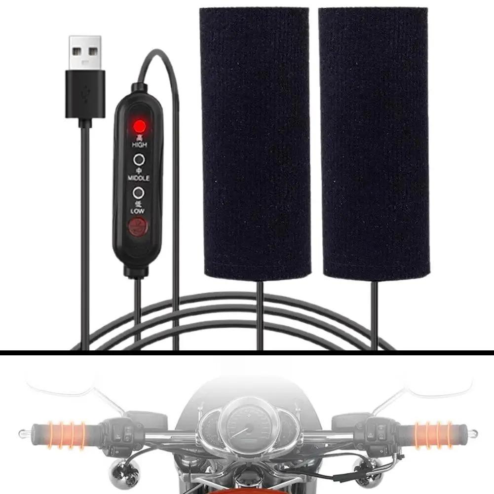 12V USB Motorcycle Electric Heated Grip Cover 3 Gears Electric Heated Handle Cover Handlebar Heater Warmer for Outdoor Riding