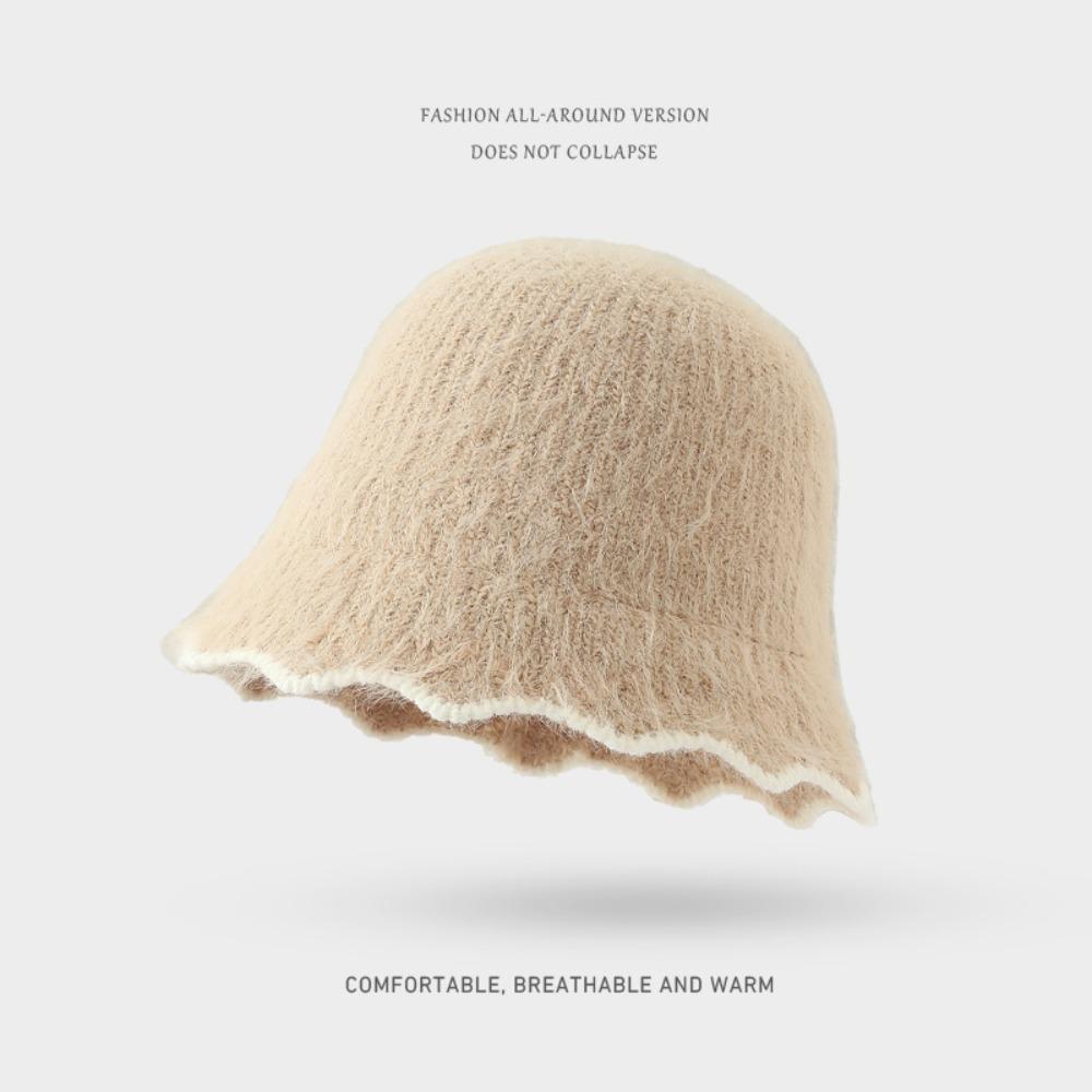 Face Revealing Small Knitted Hat Knitted Basin Hat Sweet Plush Fisherman Hat  Outdoor