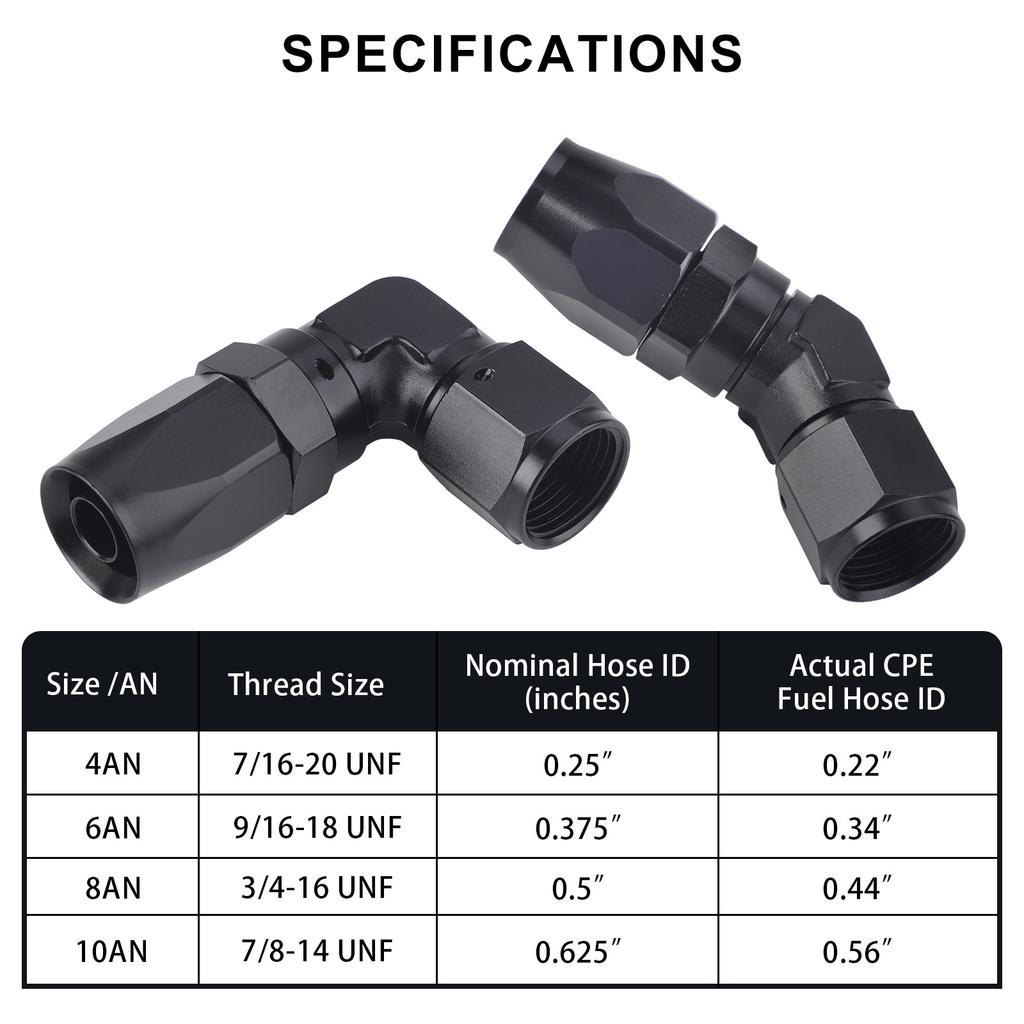 Aluminium 45 Degree 90 Degree 2 PCS Hose End Fitting Swivel Adapter AN4 AN6 AN8 AN10 For Oil Fuel CPE Line Car Oil Cooler Kit