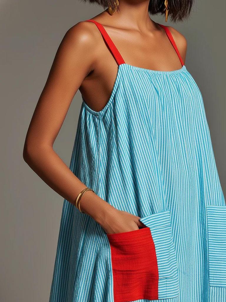 Abito Canotta Elegante a Righe Incrociate Estivo 2026 per Donna – Abbigliamento da Resort Europeo e Americano
