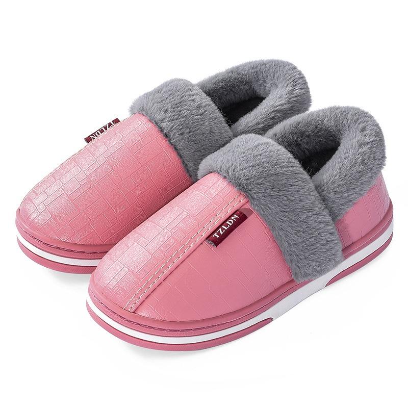 Autumn and Winter Leather Waterproof Bag and Cotton Slippers Men's Non-slip Thick-bottomed Warm Plush Cotton Slippers
