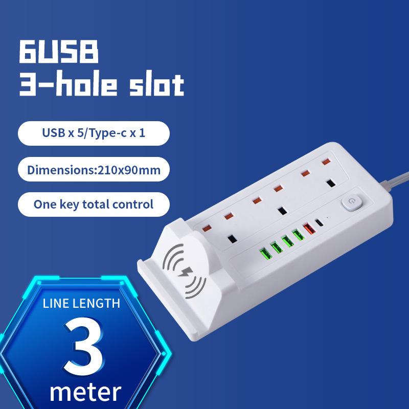 

British Standard Wireless Charging Socket for Household Use with Wire Plug PD-USB Hong Kong British Standard Multifunctional Plug Board [5usb+1pd] 3m UK