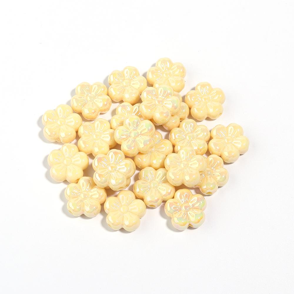 10pcs Colorful Acrylic Flower Beads Plated Color Five Petal Flower Big Hole Loose Beads For Jewelry Making DIY Bracelet Necklace