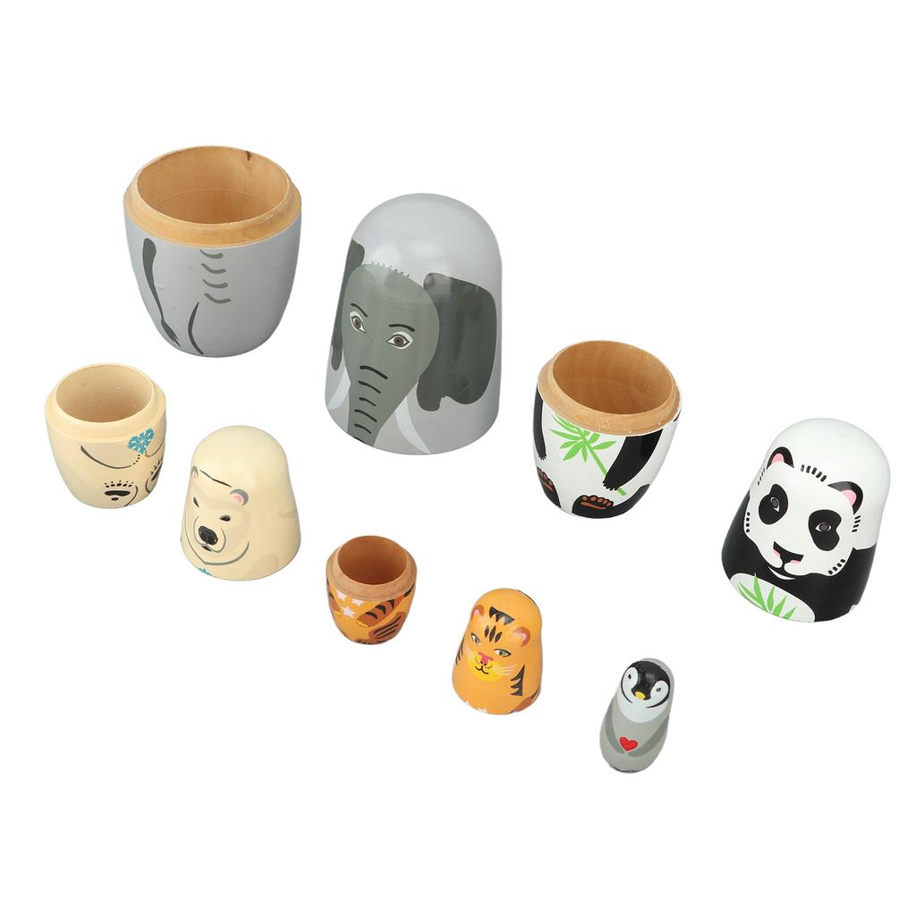 Wooden Animal Nesting Dolls Handcrafted 5 Layer Cute Painted Russian Nesting Dolls Toy Gift for