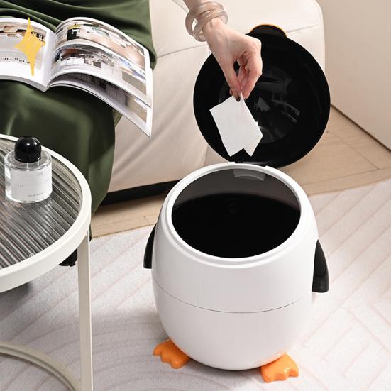 Pinguinform Mülleimer Doppelkammer-Design Versiegelnder Deckel Mülltonne mit versteckten Beuteln Wasserdicht Geruchsverschluss Abfalleimer Müllbehälter