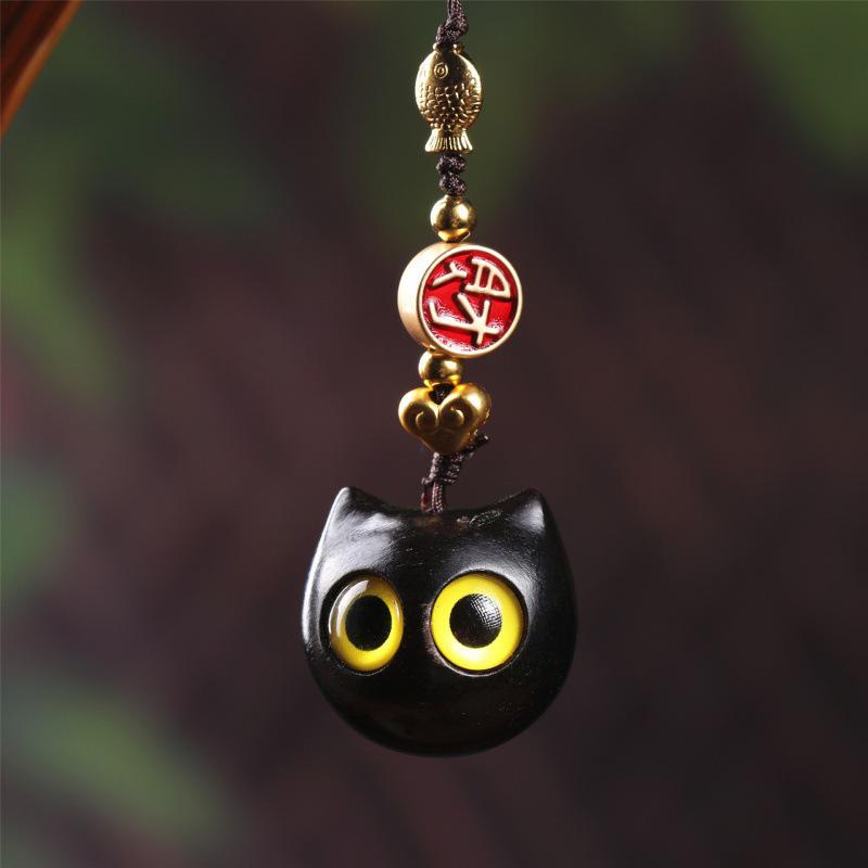 Ebony Large-Eyed Cat Phone Charm Keychain Accessory