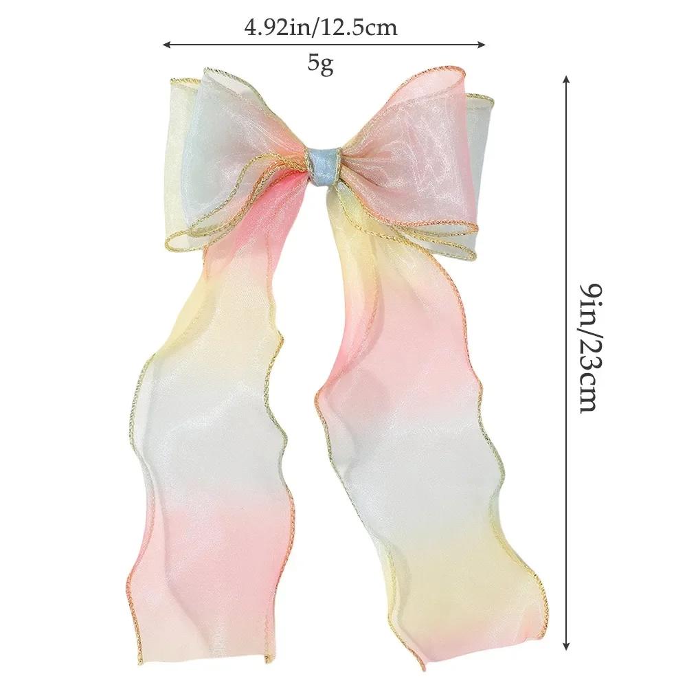 1PCS Rainbow Chiffon Bow Ribbon Hair Clips for Women Girls Cute Colorful Long Tassel Ponytail Hairpins Headwear Hair Accessories