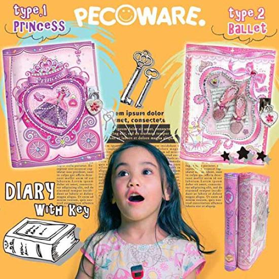 PECOWARE Deník s baletním Pecowear Dárkem k narozeninám Zámek, Vzor, Růžová, Papírnictví, Diář, Plánovač, Zápisník, Děti, Dívky,