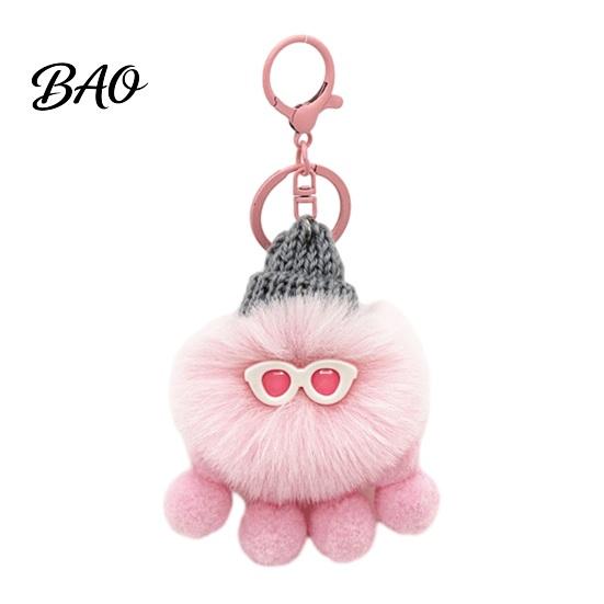 Portable Key Holder Plush Octopus Keychain, Fuzzy Stuffed Sea Animal Bag Charm, Hanging Charm Knit Hat with Keyring for Backpacks and Handbags