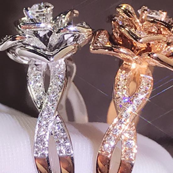 Women Ring Rose Rhinestones Jewelry Lightweight Fashion Appearance Finger Ring for Wedding