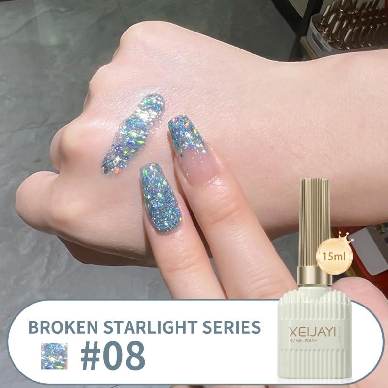 15ml Broken Straight Series Glitter Silver Gel Nail Polish Semi-permanent Varnish Soak Off Nail Art Base Top Coat