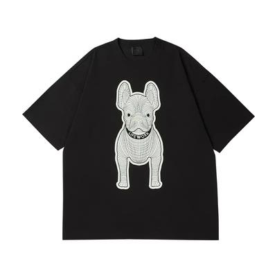 American Summer French Dog Pattern Printing Fun Cotton Design Sense Casual Short-sleeved Summer Oversize Tops for Men and Women