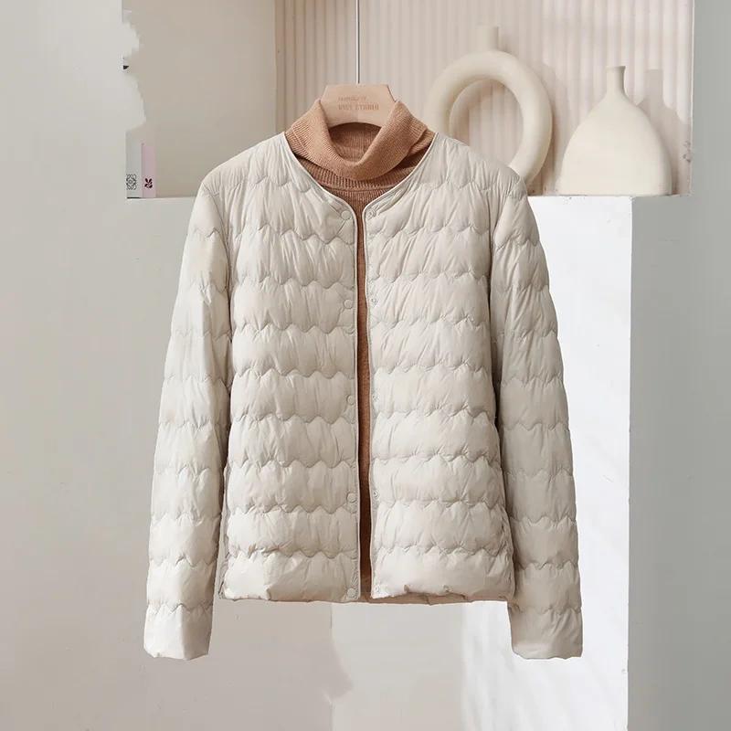Lightweight Short Women's down Jacket 2026 Autumn Winter round Neck Adjustable V-Neck Warm Inner Wear Outerwear Korean Style ...