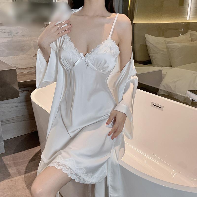 Silky Lace Deep V Nightgown - High-End Summer Sleepwear